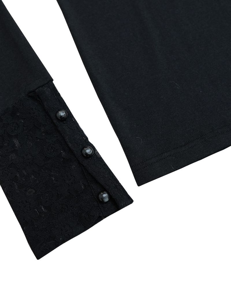 button lace hoodie top long ver. / black