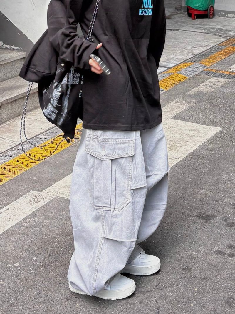 denim button cargo pants