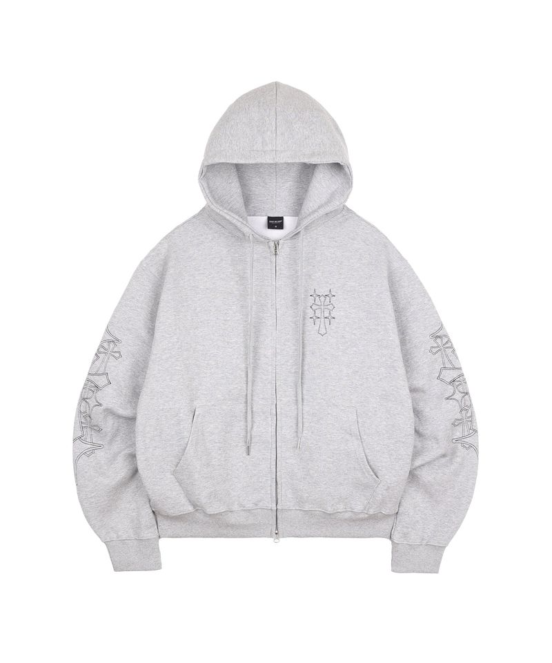 Needle Work Hoodie Zip-Up - Gray