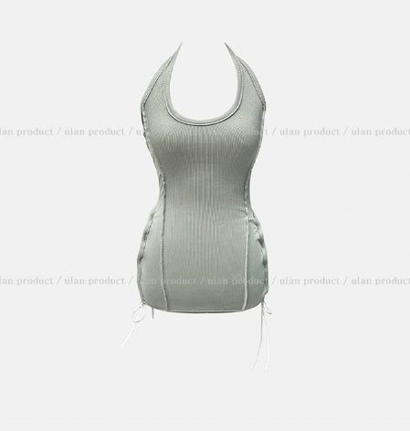 Mute cut side eyelet halter sleeveless