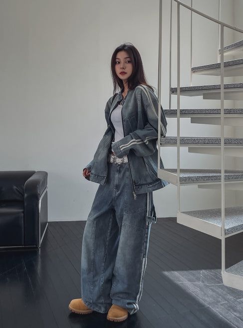 Wings Track Gradient Pinch Denim Jacket