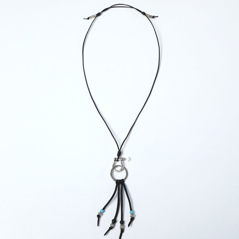 turquoise & leather cord beads necklace black