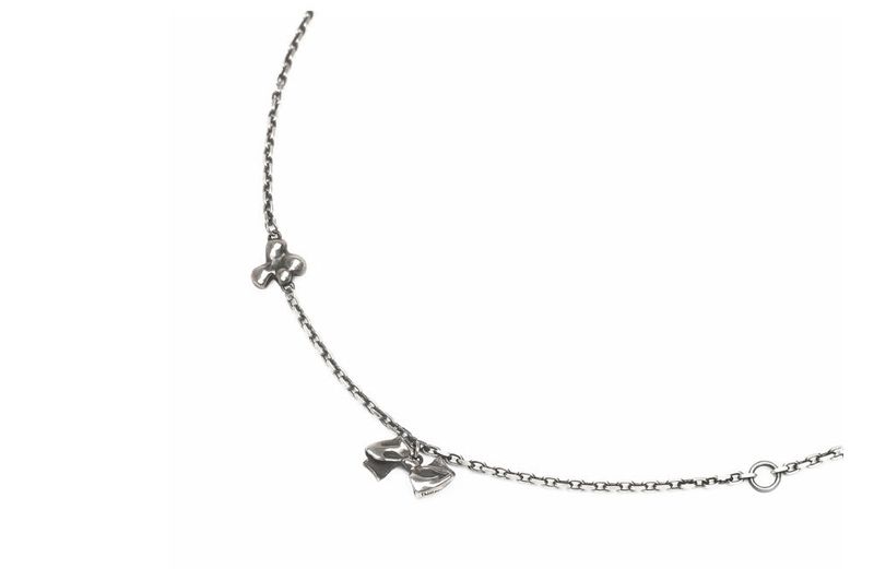 Mixed Mini Pleated Ribbon Necklace (Antique Silver)