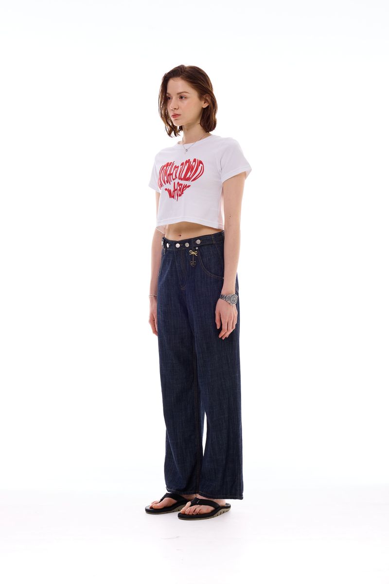 HEART SLOGAN CROP T-SHIRT / RED