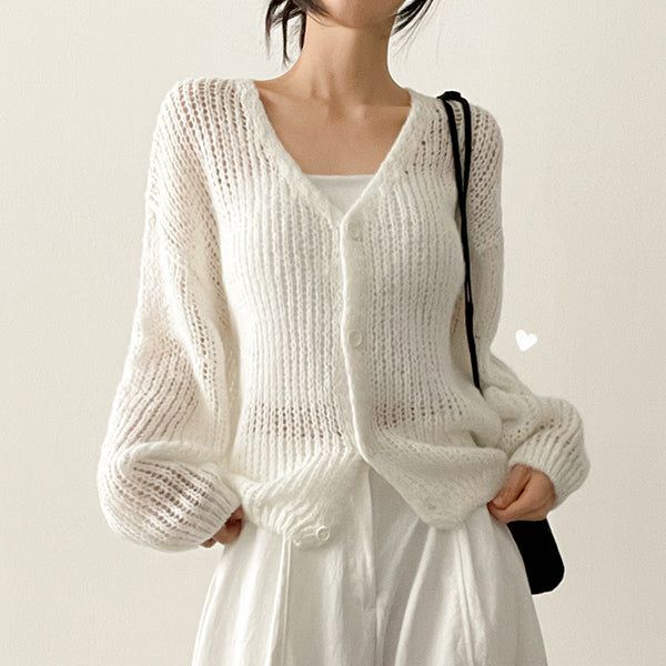 Notts Loose Fit V-Neck Thin Fit Knit Cardigan (6 colors)