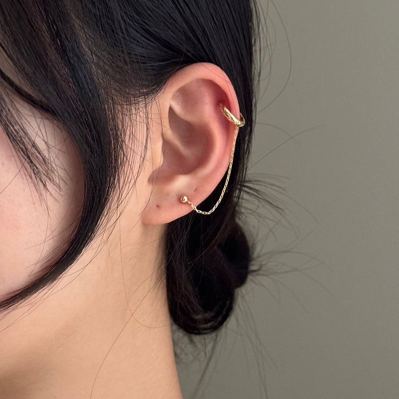 Amber Ring Two-Pin Ear Cuff Earrings / 3 Colors / Daily Simple Chain