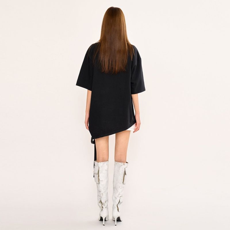 Asymmetric Belt T Shirt - Black