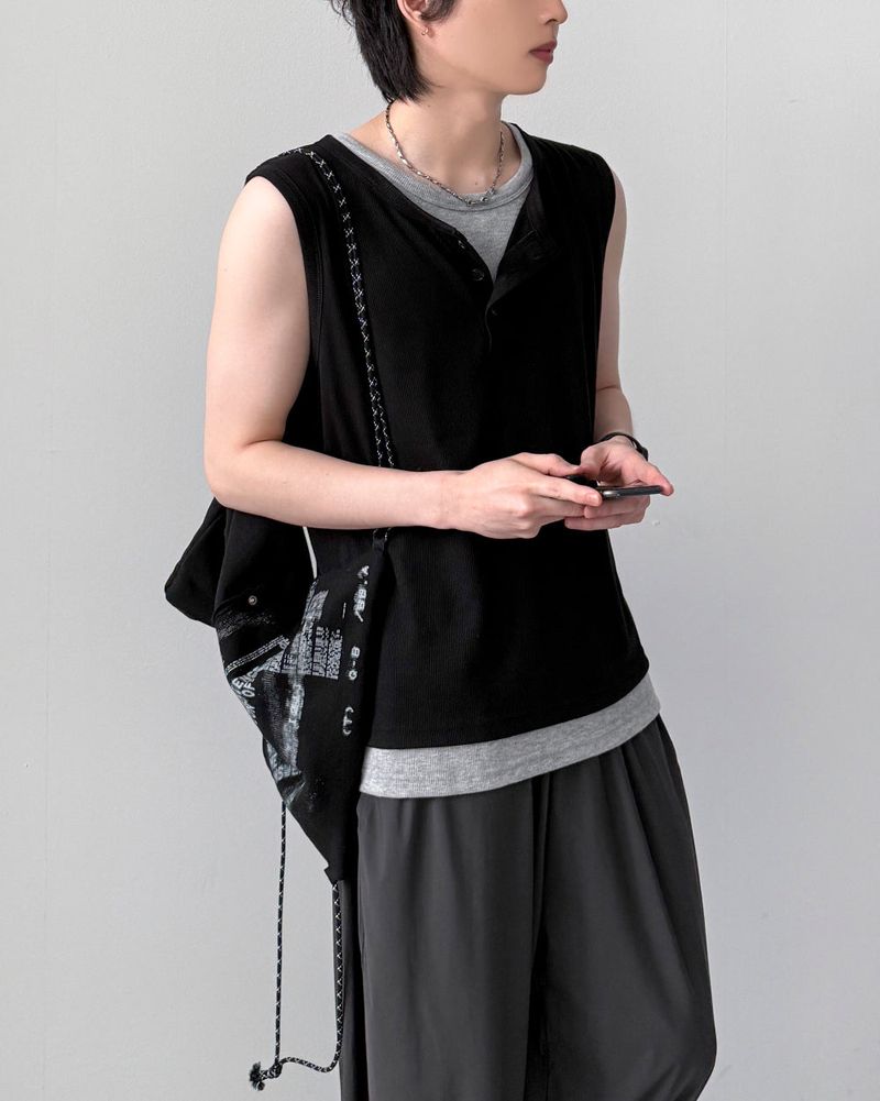 Aron Layered Henley Neck Sleeveless