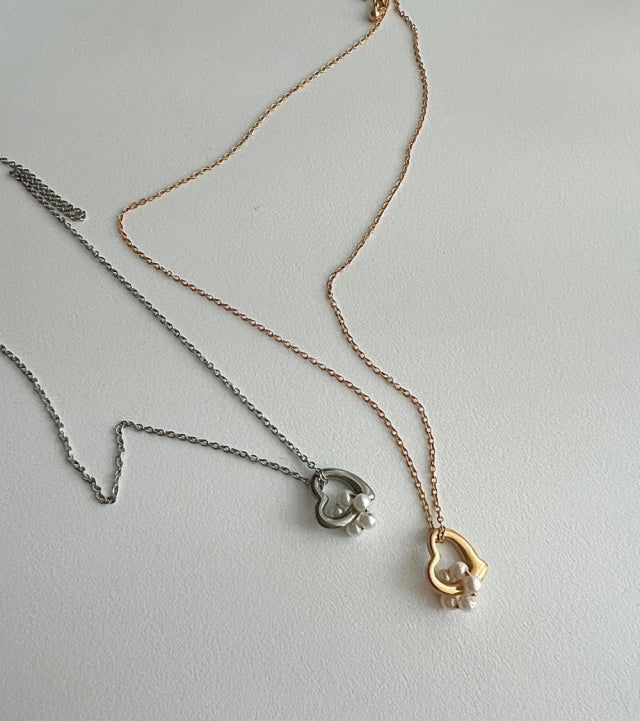 hu Heart pearl combination pure simple necklace (2 color)
