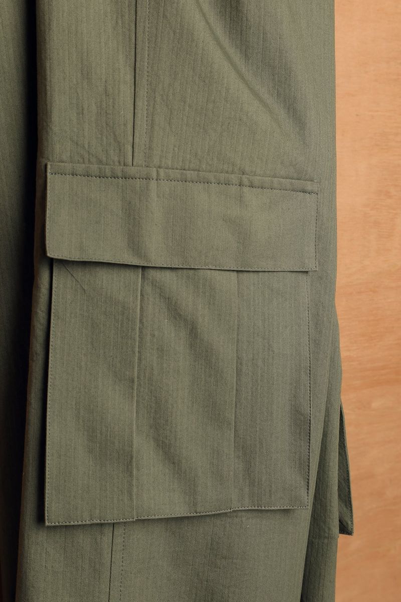 UTIL POCKET PANTS-HERRINGBONE KHAKI