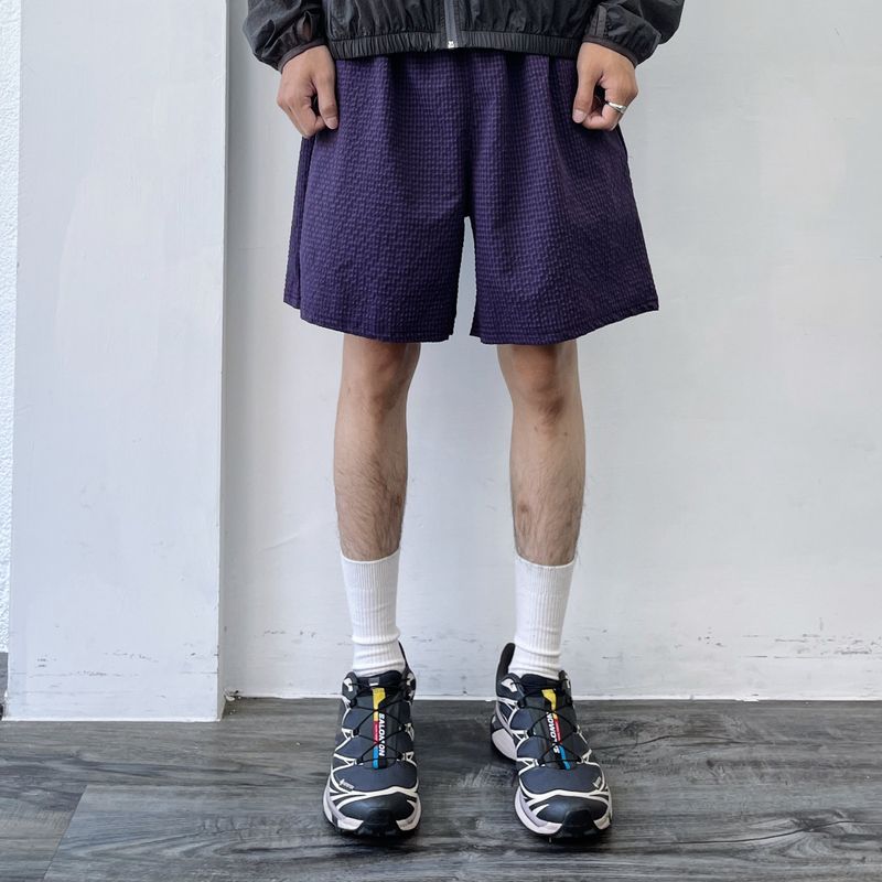 Crinkled Grid Volume Shorts