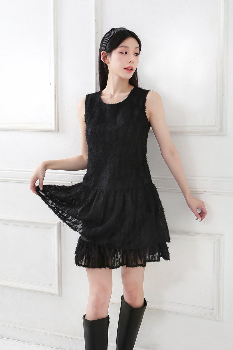 Double Frill Sleeveless Onepiece_black