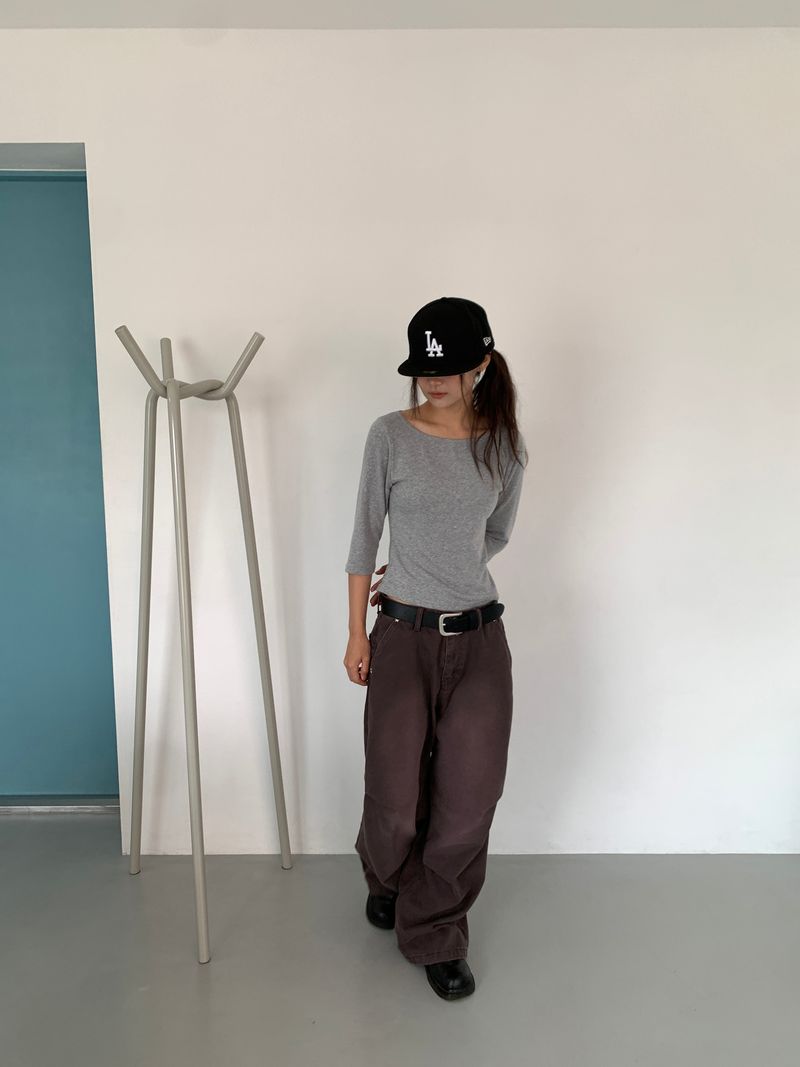 BOAT NECK MID SLEEVE TEE (4C)