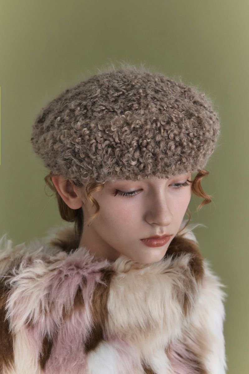 INES BERET IN COCOA TERRY