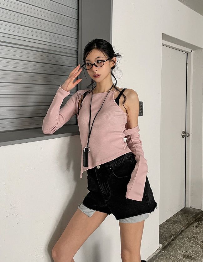 Connie unbalanced halter-neck bolero Set