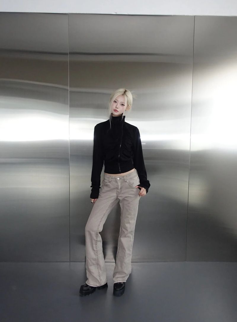 Asymmetric Shirring Zip-Up