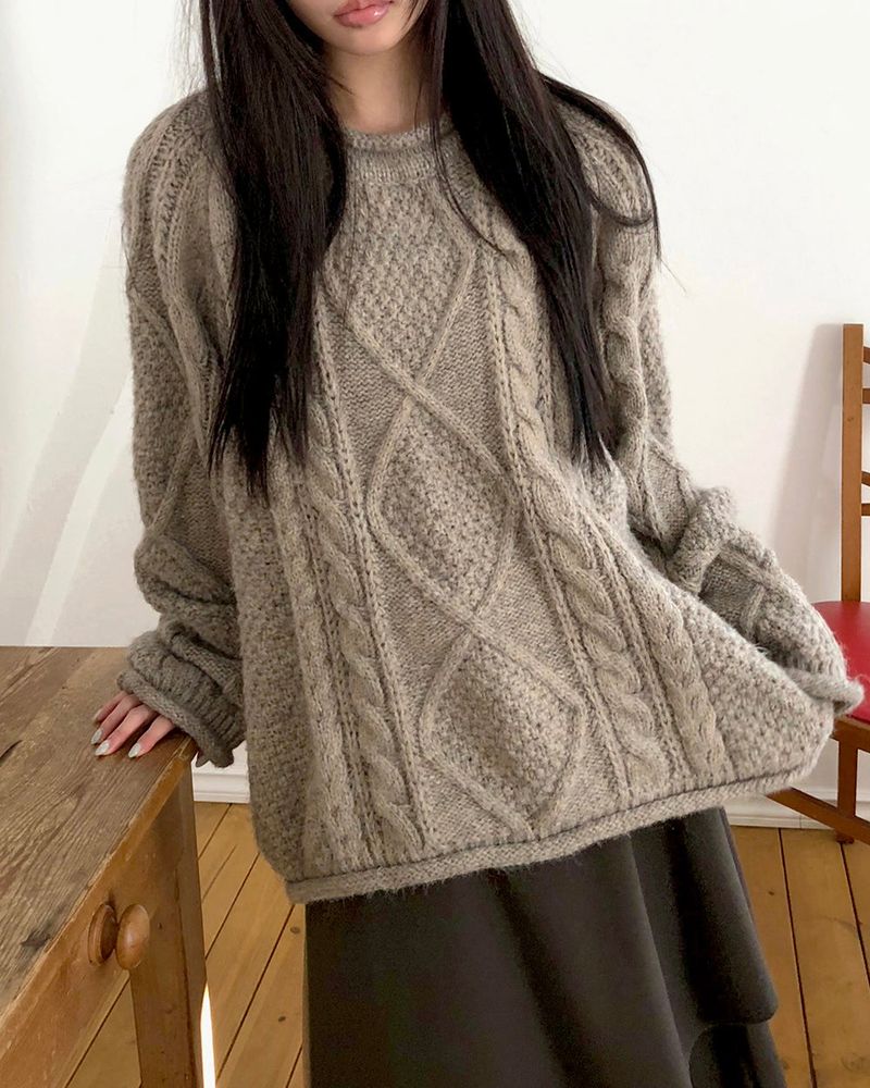 Beda Cable-knit round-neck oversized Wool knit
