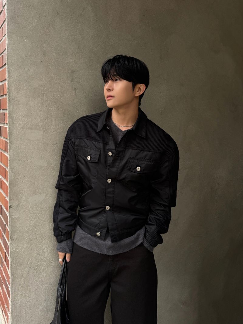 Loin trucker cropped knit jacket