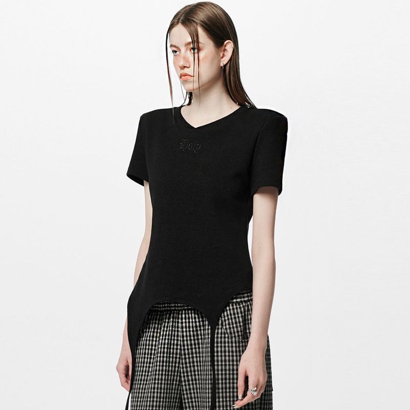 HOLY NUMBER 7(ホーリーナンバーセブン)の「Shoulder-padded waffle T-shirt _ Black(Tops)」