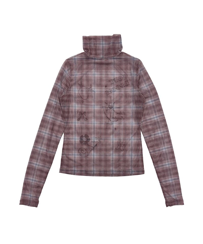 CシースルーチェックTシャツ_レッド