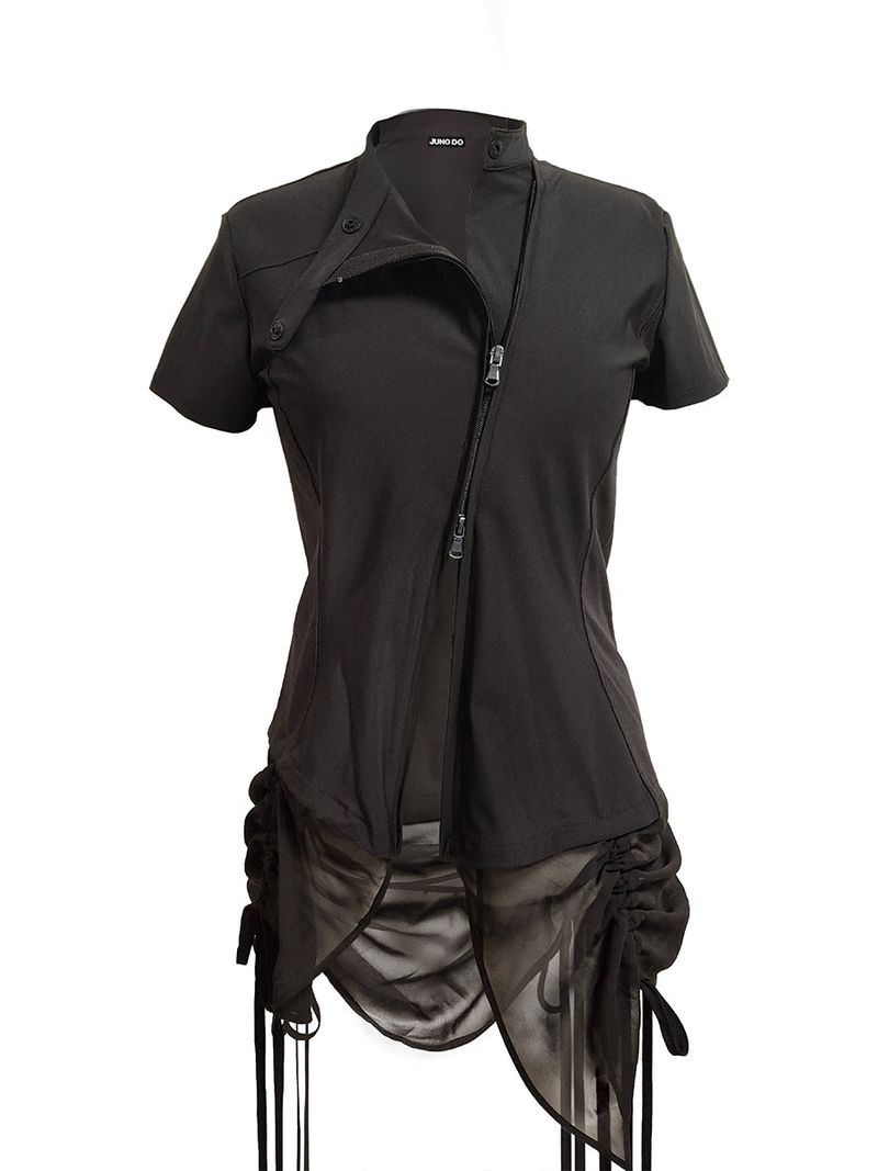 CURVED ZIP-UP SHIRT WITH LAYER . DARK BROWN