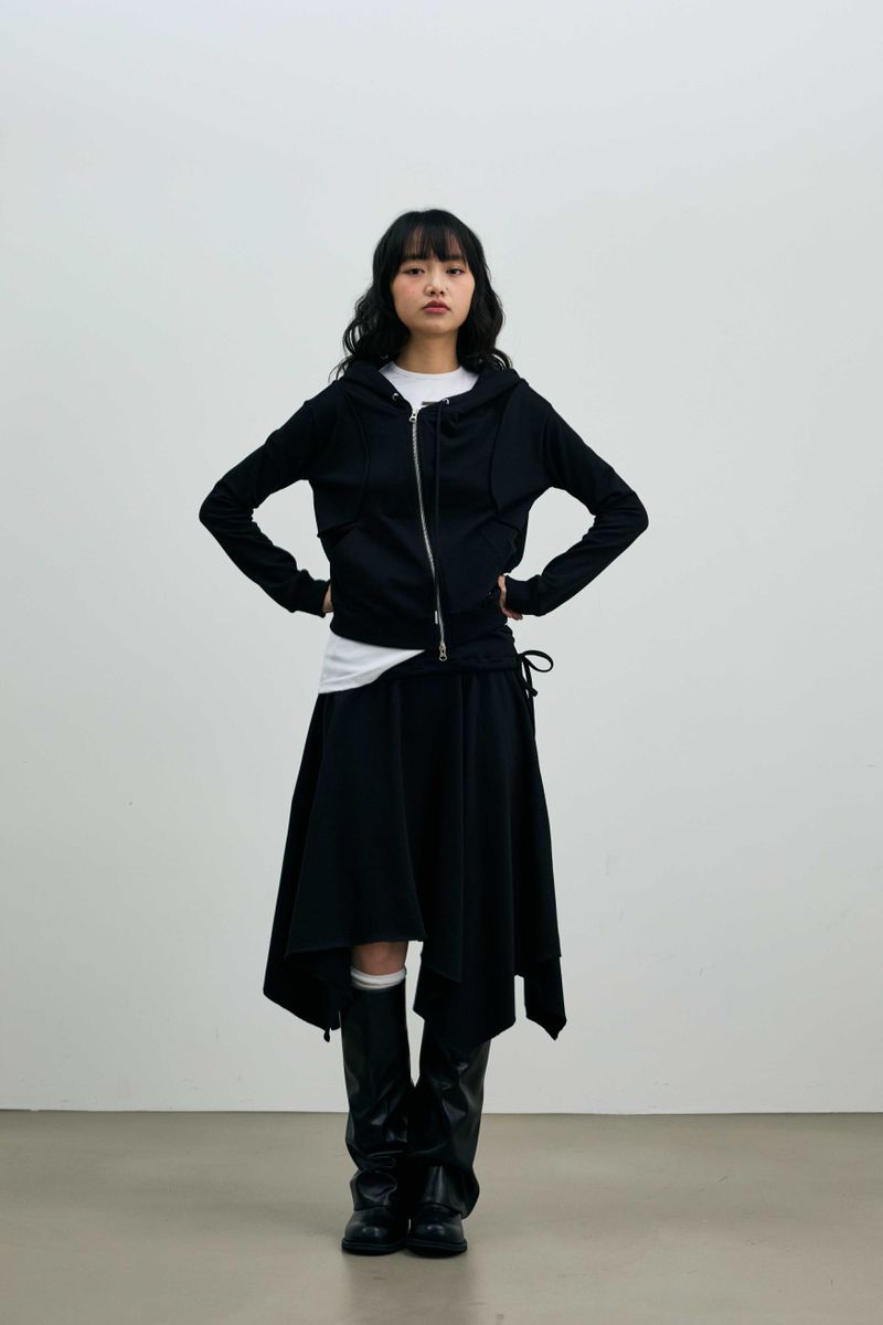 SILENT MIRAGE CROP HOOD ZIP-UP / BLACK
