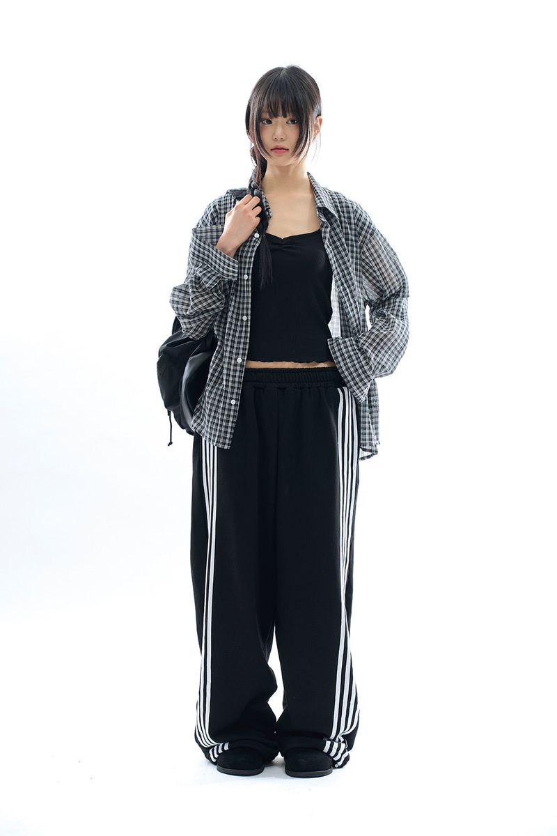 Vina sheer check wrinkle shirt