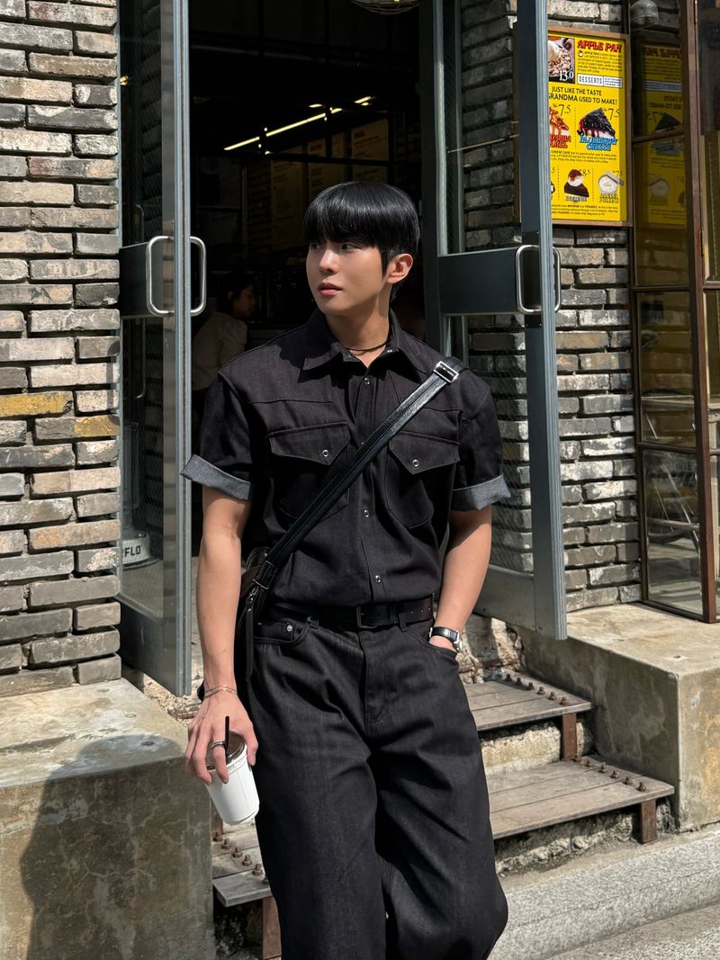 Leaf denim western short sleeve shirt