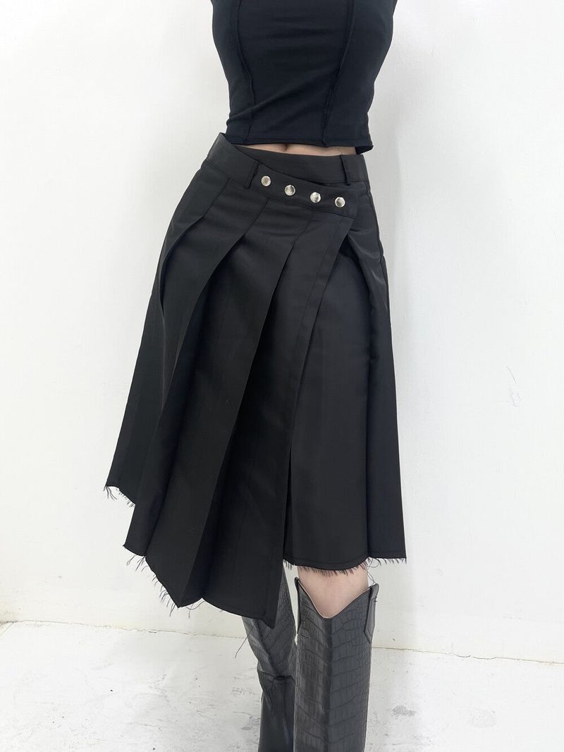 Seow（ソウ）の「Silver snap button wrap pleats long sk (2color)（Skirts）」