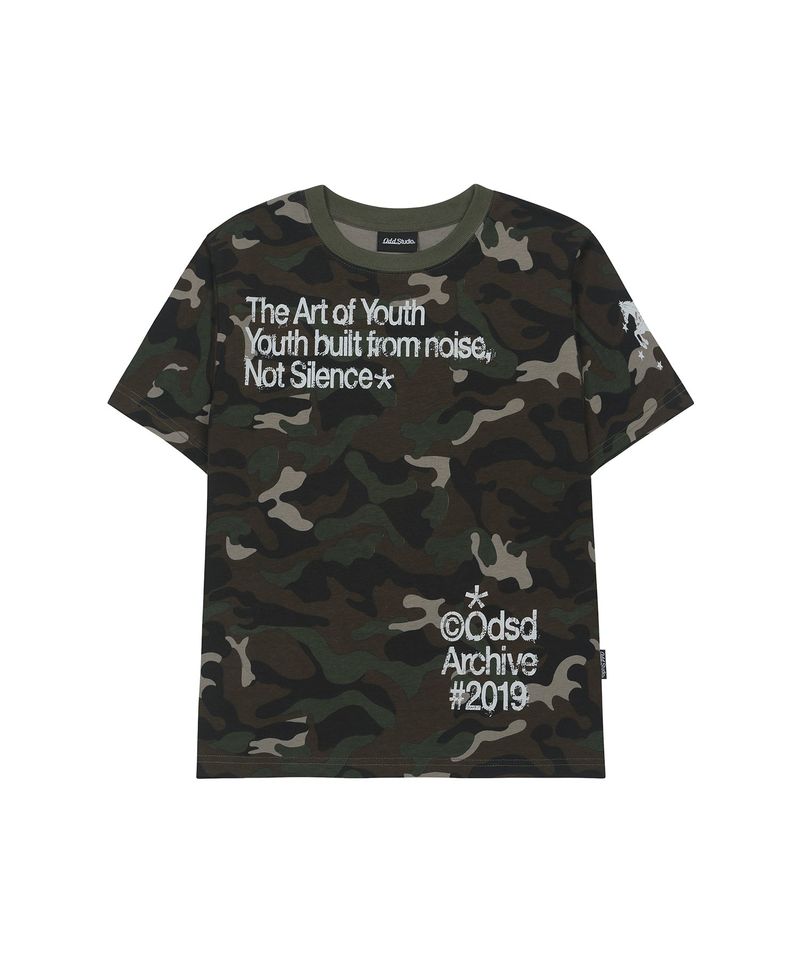 ODDSTUDIO（オッドスタジオ）の「Vintage Cracked Typography Regular Fit T-shirt - CAMO（Tops）」