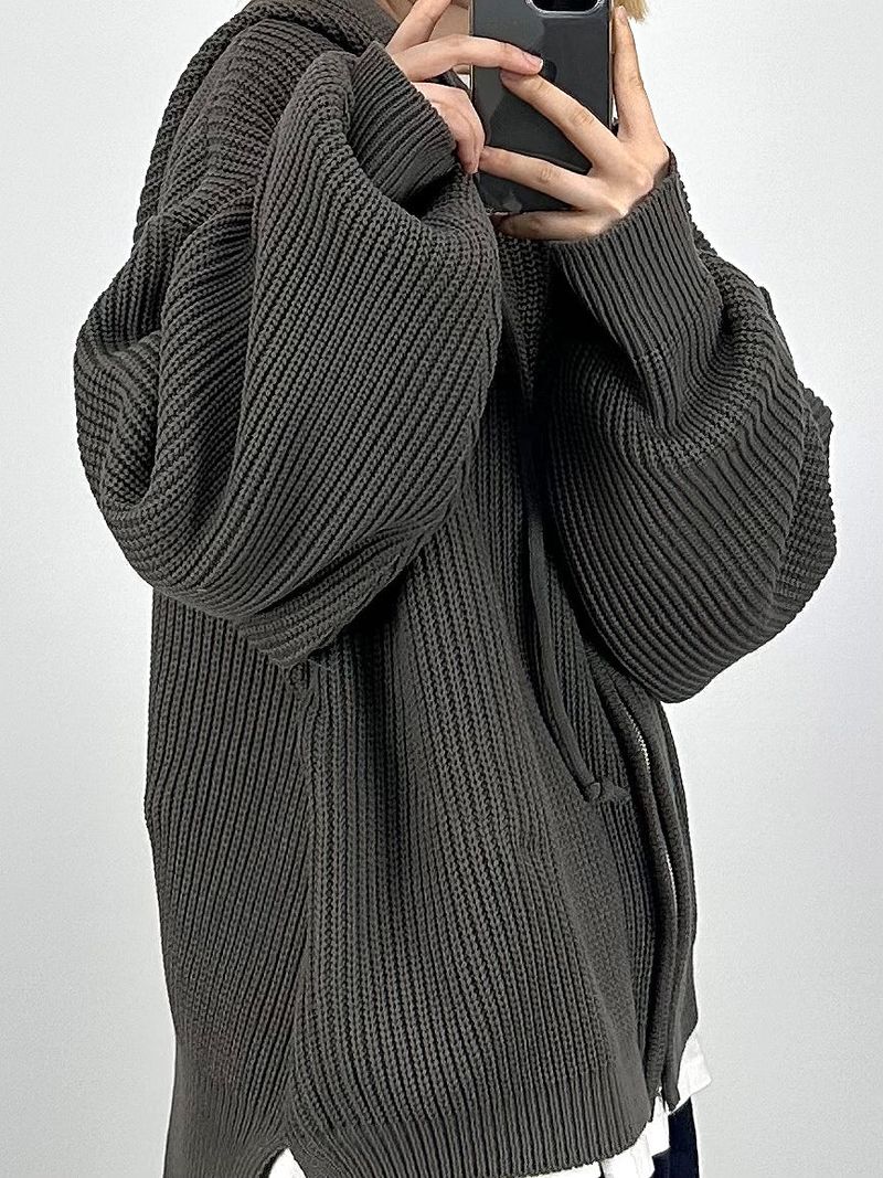 Warm hooded knit zip-up