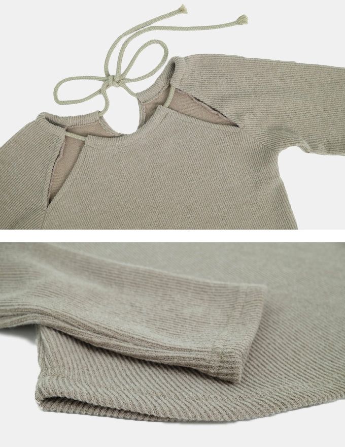 3 Hole String Neckline Ribbed Top