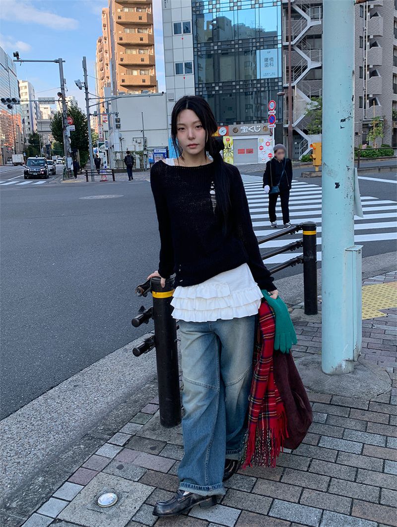 DAMAGE BOAT NECK LOOSE KNIT (3C)