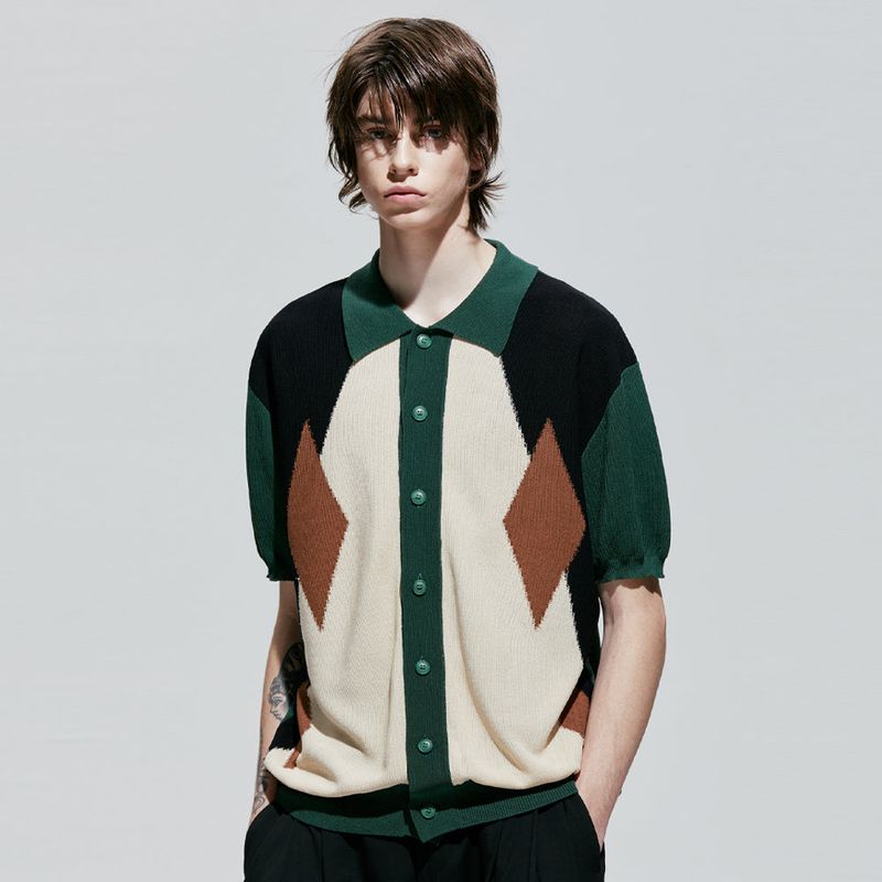 pocker-dia half knit cardigan green