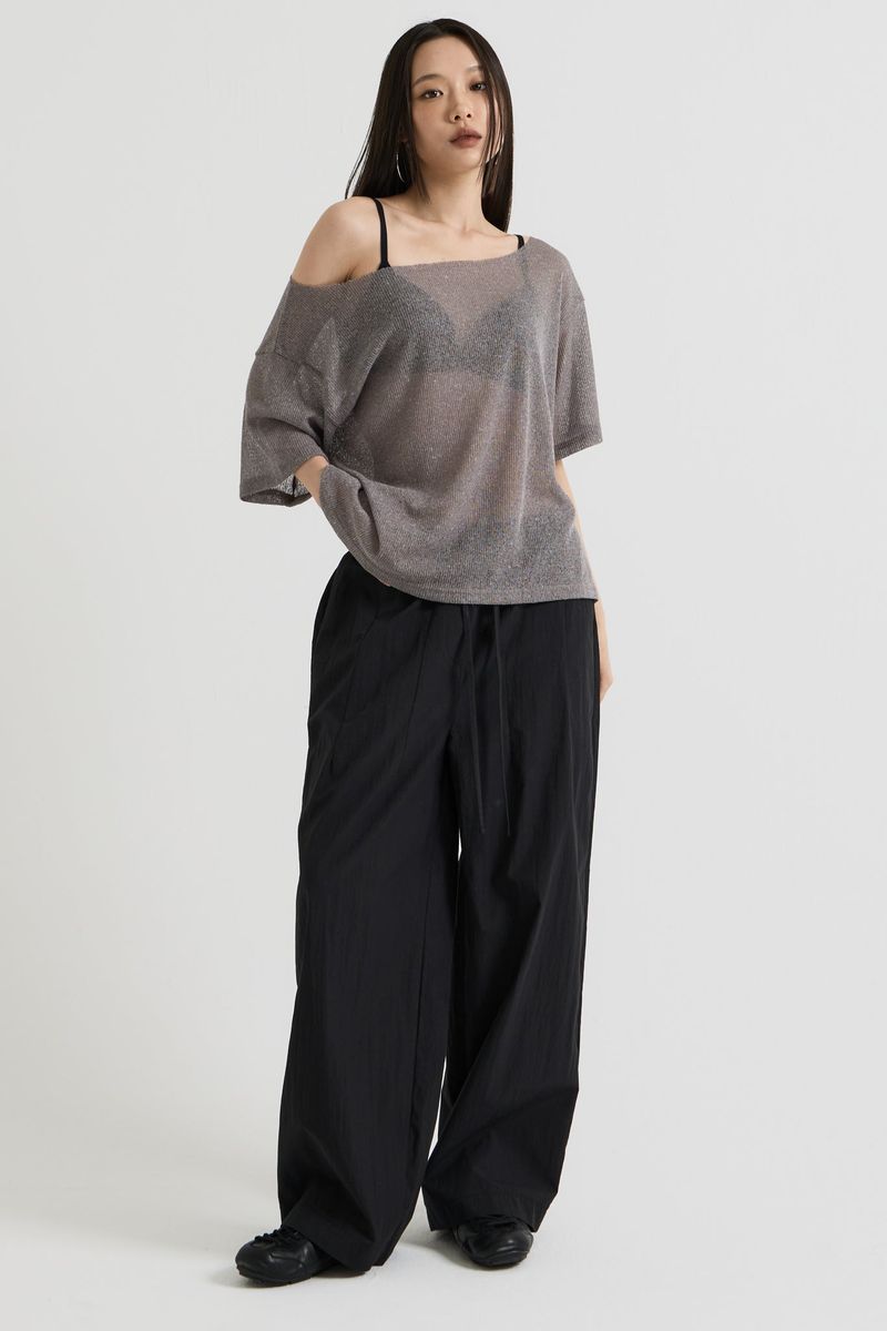 Knit one-shoulder t-shirt, Charcoal