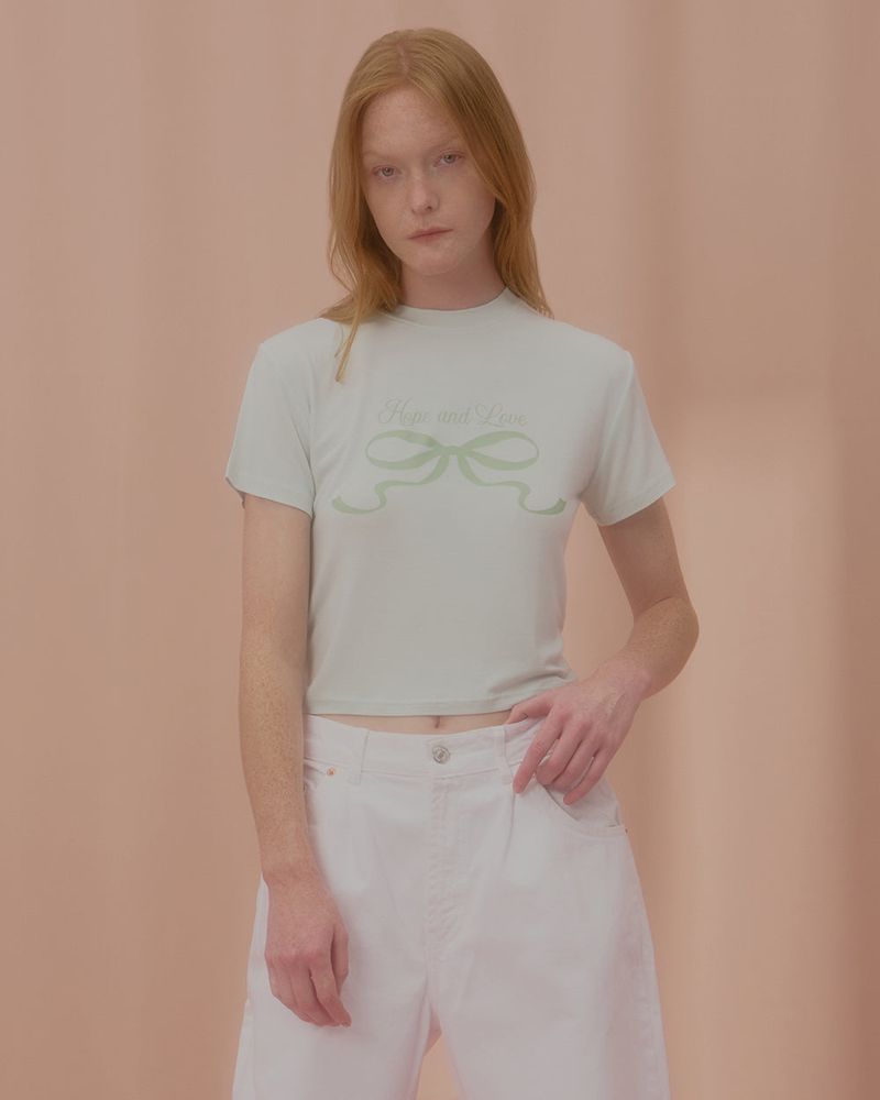LOVE RIBBON CROP TSHIRT-MINT