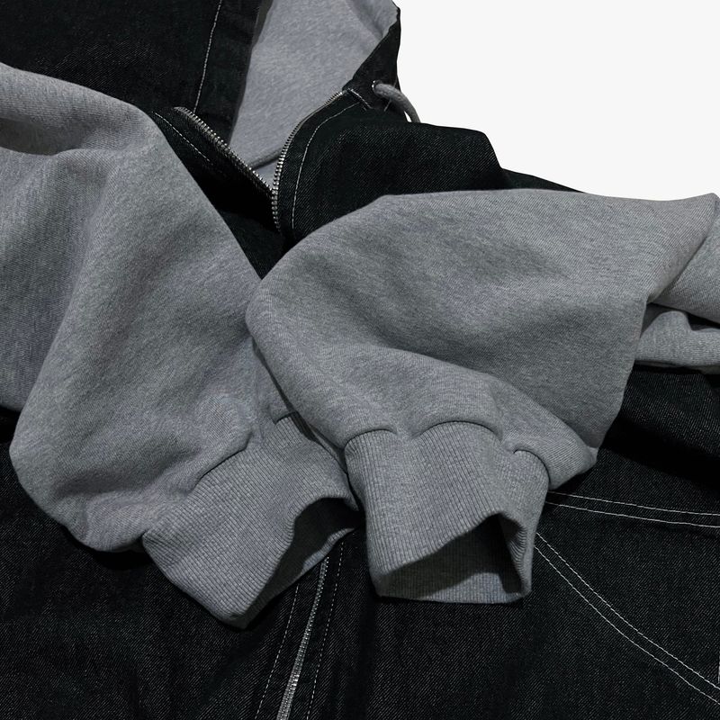 layered deconstructed zip-up hoodie_black