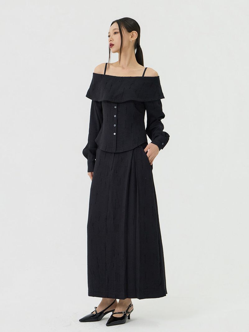 Scratch Low-Rise Long Skirt, Black
