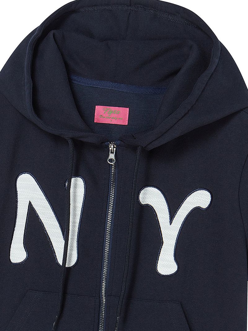 NY APLIQUE SS HOOD ZIP UP NAVY