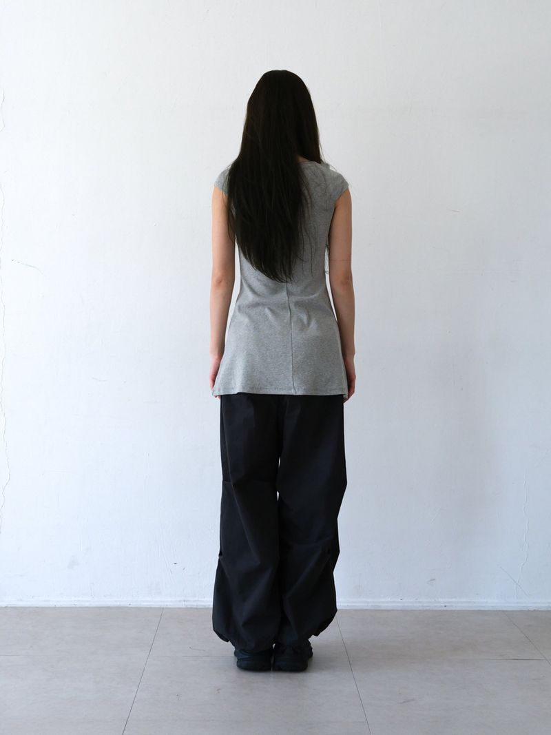Rib Shirring Long Top (Gray)