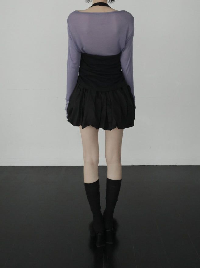 Woolen Cowl Neck Eyelet Halter Top