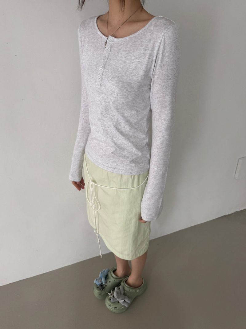 ブリーズ コットンモダール ヘンリーネック Tシャツ(Bio-Washing) -ライトミランジェ