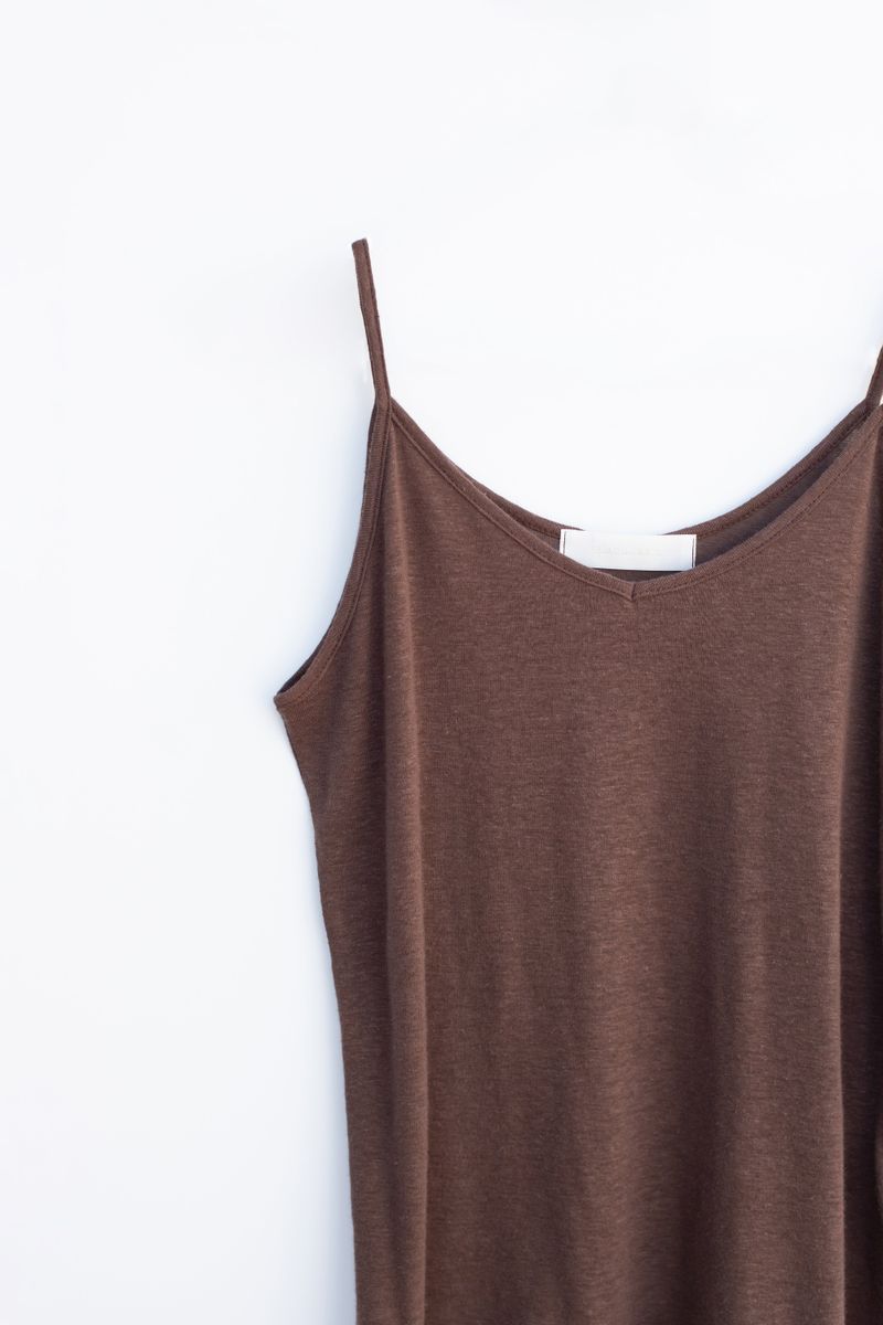 Linen V-neck sleeveless (Brown)
