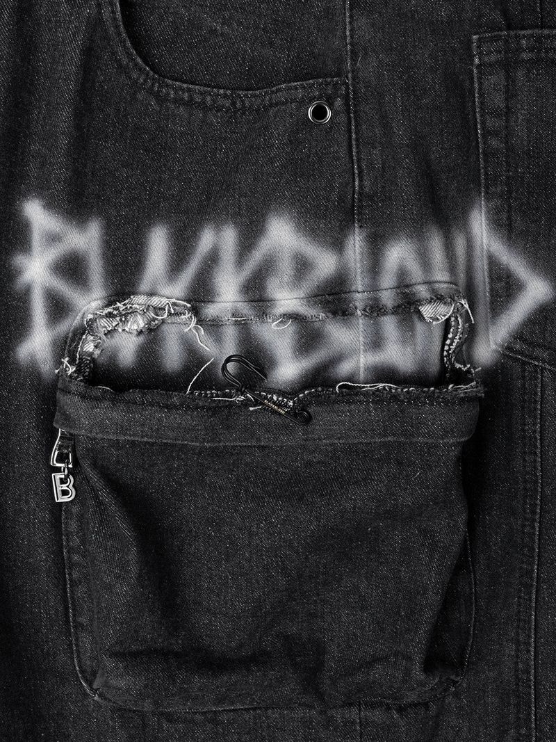BBD Sprayed Logo Multi-Pocket Denim Cargo Pants (Black)