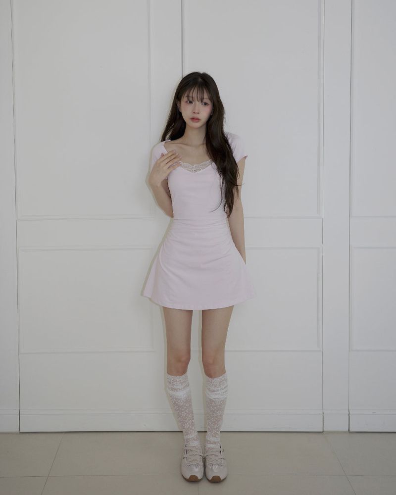 [MADE] Viola Lace Shirred Mini Dress