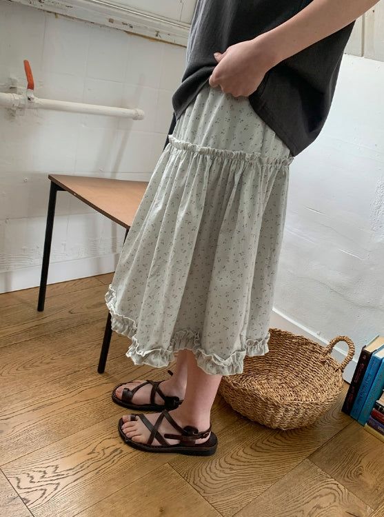 Bihina Flower Shirring Long Skirt