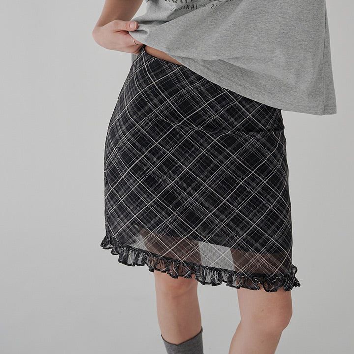 blitti（ブリッティ）の「[Mochein] Chiffon Check Frill Midi Skirt - 2 Colors（Skirts）」