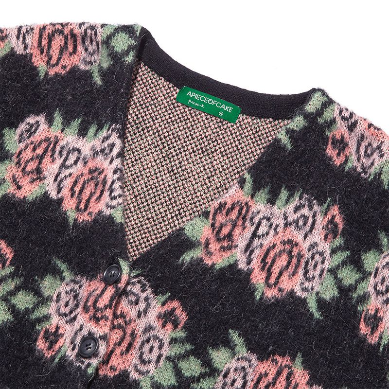 Flower Pattern Crop Cardigan_Black