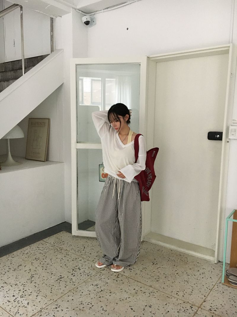 Seersucker striped wide pants (2c)