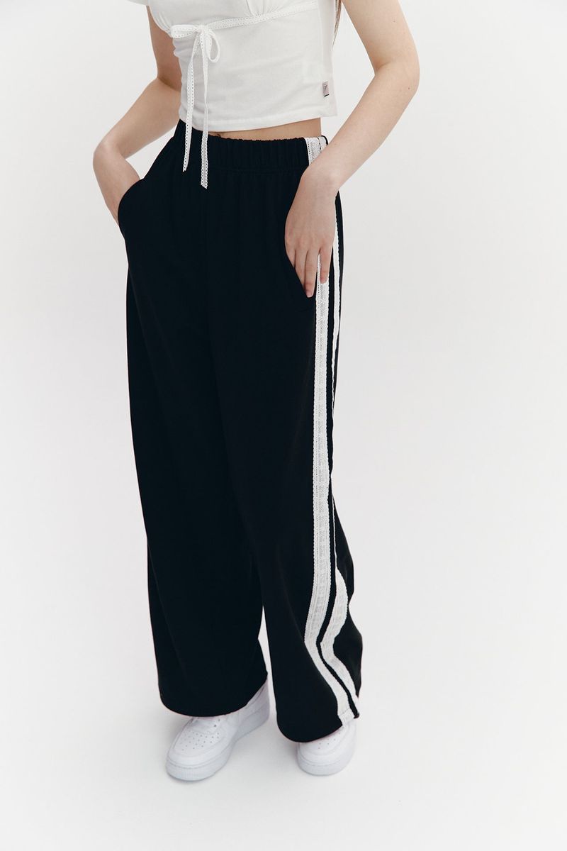 Lace Tape Banding Pants Black